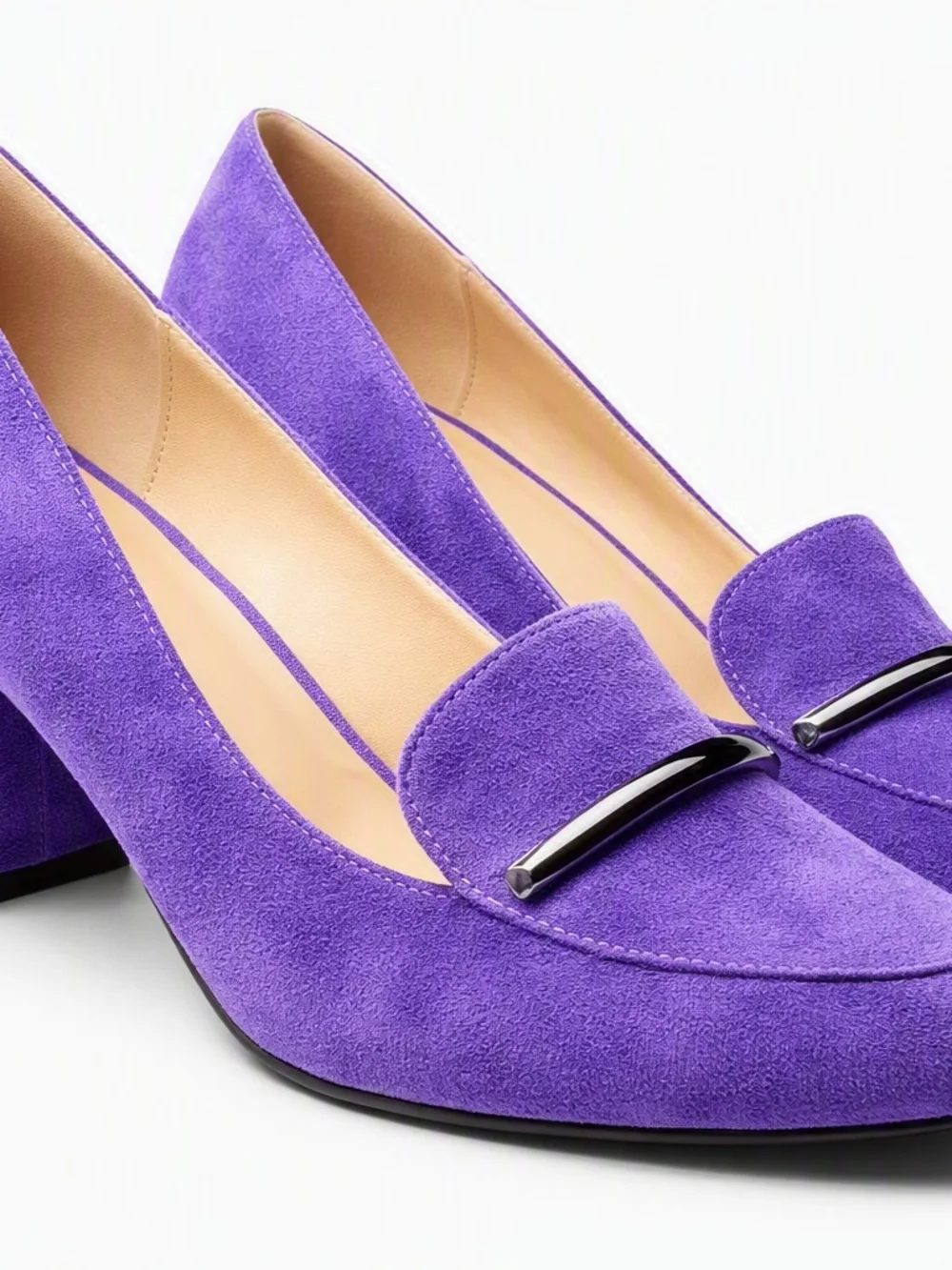 Purple Suede Block Heel Loafers - Women's Dress Pumps